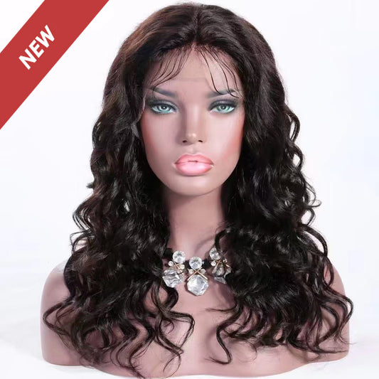 LACE FRONT WIG 18″ NATURAL BLACK WAVY 130% DENSITY